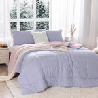 COTTEBED Reversible Ultra-Soft Warm King Size Comforter Set, California Cal King Down Comforter Cozy Fully Breathable Bedding 1 Down Alternative Quilt and 2 Pillowsham Winter Pink and Purple