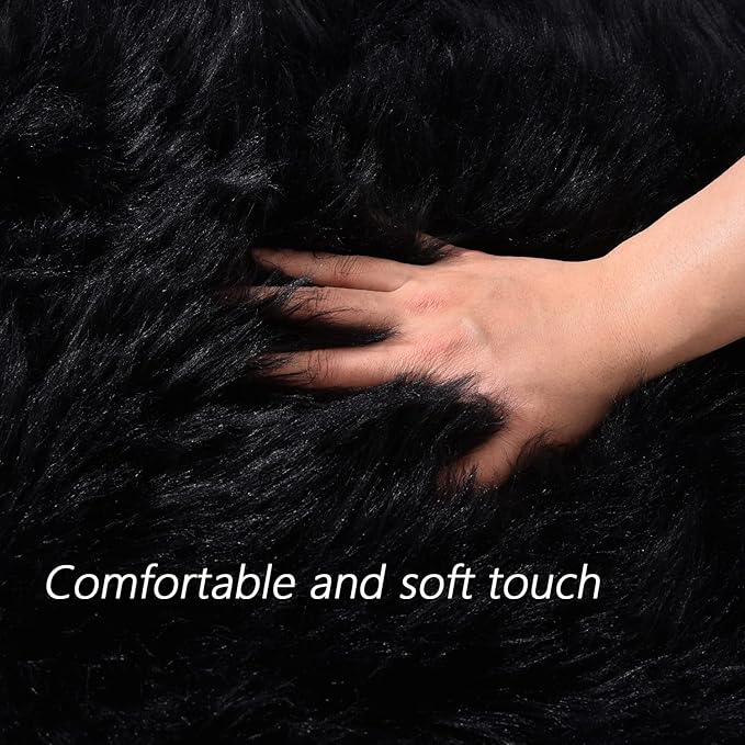 Latepis Black Furry Rugs for Bedroom Circle Faux Sheepskin Fur Rug Fluffy Round Rugs 6ft High Pile Plush Shaggy Rug for Living Room Playing Room Luxury Home Decor