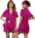 WJing Yi Jia 5Pcs Womens Soft Satin Pajama Set XS-4XL Button-Down Silk Pajamas Floral Sleepwear Bridal Pjs Lounge Pj Sets