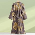 Womens Boho Floral Print Robe Lightweight Short Sleeve Bathrobe Soft Kimono Robes V-neck Loungewear with Pockets