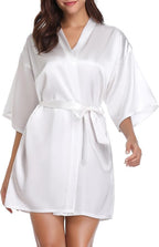 Vlazom Womens Kimono Robes Dressing Gown Satin Bathrobe Nightdress Short Style Bridal Robe