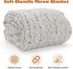 Chunky Knit Blanket Throw, 50x60inch Soft Chenille Yarn Throw, Handmade Warm Thick Cable Knit Crochet Blanket, Large Rope Knot Throw Blanket for Couch Bed Sofa,Light Grey