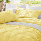 BEDELITE Light Yellow Queen Comforter Set - 3 Pieces Boho Pintuck Bedding Comforter Sets, Lightweight Soft & Warm Bed Comforter Queen with 2 Pillowcases for All Season