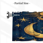 Whimsical Golden Sun, Moon, Stars Night Curtain Valance Peach Skin Velvet Printed Window Valance with Rod Pocket Light Filtering for Kitchen Bathroom 54x18in