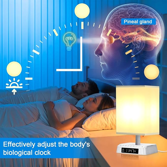Sunrise Alarm Clock Wake Up Light - 3 Color LED with Sound & Light Awakening, Bioclock Adjustment & APP Control, Square Linen Shade for Bedroom Bedside