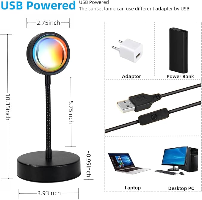 JIMEI Sunset Lamp Projector Led Lights for Bedroom Night Light RGB Lights Sun Sunlight Sunrise Lamp 10w 360° Rotation Mood Lighting Home/Room Decor Gifts for Women,Desktop Multicolor