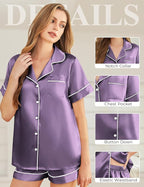Silk Pajamas for Women Short Sleeve Sleepwear Soft Button Down Loungewear 2 Piece Satin Pjs Shorts Set S-XXL