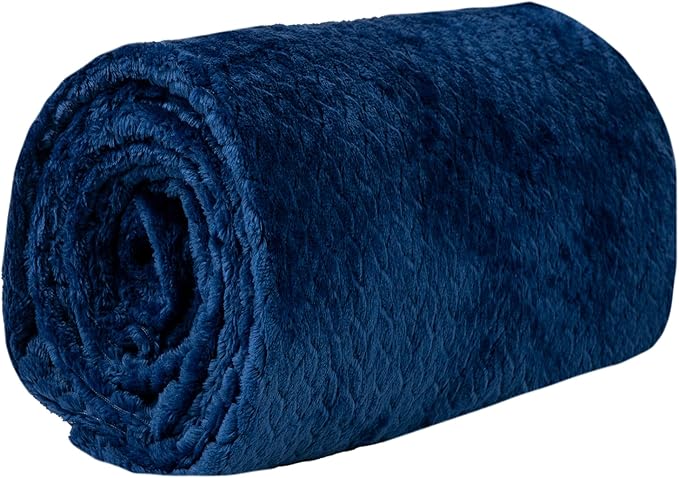Waffle Knit Textured Throw Blanket Soft for Couch, Sofa, Twin Bed, Kids, Adults, 50” x 60” Chenille Knit Blanket, Boho Throw Blanket for Home Decor 250 GSM (Navy Blue)