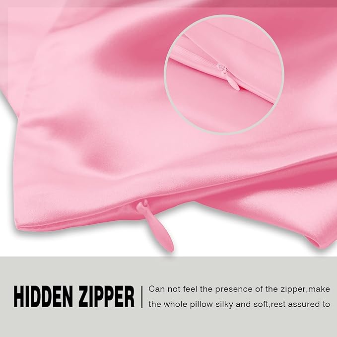Silk Pillow Cases 2 Pack Soft Breathable and Sliky King Size Pillow Cases Set of 2,Natural Mulberry Silk Pillowcase Set of 2 for Hair and Skin with Hidden Zipper (Pink,20"X 36",2pcs)