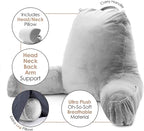 Clara Clark Reading Pillow with Shredded Memory Foam Includes 2 Neck and Lumber Support Pillows, Designed for Sitting Up in Bed and Couch Back and Arms Adjustable Support for Adults & Teens Light Grey
