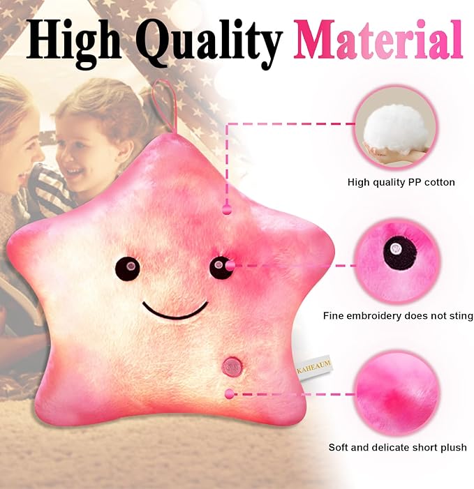 Cute Stuffed Animal Night Light Up Star Pillows for Kids Novelty Pillows,Glow in The Dark Plush Toy for Boys Girls Children Adults Birthday Christmas Doll Gifts,Soft Throw Pillow Pink Plushie
