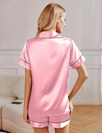 Ekouaer 2 Pack Pajama Sets for Women Silk Satin Pj Short Sleeve Button Down Sleepwear Top and Shorts Summer Lounge Set S-XXL