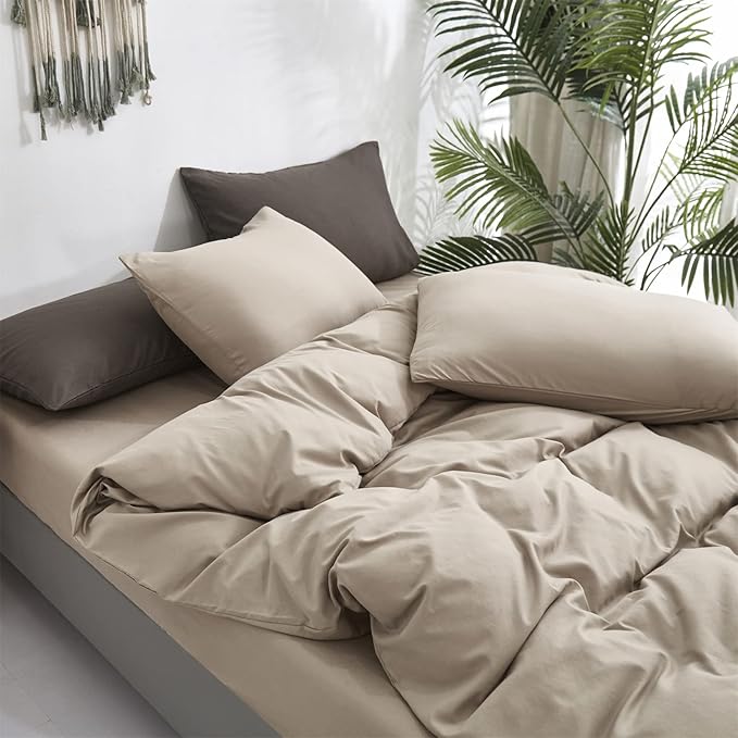 Cottonight Khaki Comforter Set Twin Cream Coffee Bedding Comforter Set Dark Champagne Solid Blanket Quilts Modern Soft Breathable Taupe 3 Piece Bedding Set for Women Men Adults Teens