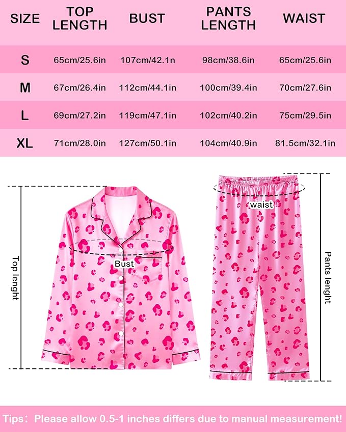 Womens Satin Pajama Set 2 Piece Silk Long Sleeve Pjs Soft Button Down Loungewear Sleepwear
