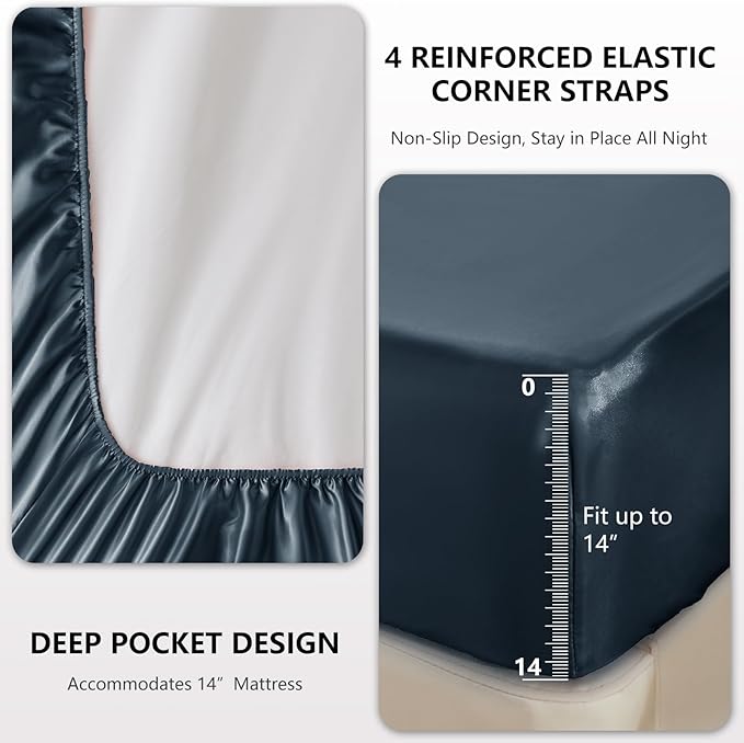 CozyLux Satin Sheets Full Size Sheets - 4 Piece Silky Full Size Bed Sheets, Luxury Steel Blue Full Bed Set with Smooth and Soft Microfiber, Includes 1 Fitted Sheet, 1 Flat Sheet and 2 Pillowcases
