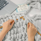 bearberry Chunky Knit Throw Blanket 60x80 Inches Handmade, Soft Jumbo Chenille Yarn with Cable Rope Knot Design | Thick Cozy Large Blanket for Couch, Sofa, Bed & Living Room Home Decor | Light Grey