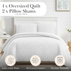 Southshore Fine Living, Inc. Oversized Queen Quilt Bedding Set, Soft Prewash Fabric, Soft Coverlet Bedspread 3-Piece with Two Matching Pillow Shams (98 in Wide x 98 in Long), Full/Queen, Pebble White