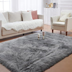 Fluffy Area Rug, Grey Faux Fur Rug for Bedroom 3'x5', Soft Shag Fuzzy Rugs for Living Room, Gray Furry Bedside Nursery Rug Plush Indoor Floor Carpet for Kids Room Teen Dorm,Home Decor Aesthetic