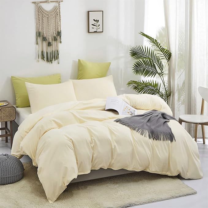 Cottonight Ivory Comforter Set Queen Beige White Bedding Comforter Set Full Off White Solid Blanket Quilts Cotton Modern Soft Breathable Modern Simple Ivory Bedding Set for Women Men Queen Bed