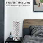 Crystal Table Lamps, Touch Silver Lamp Bedside Bedroom Desk Lamp with 2 USB Charging Port Nightstand Night Light Room Decor for Kids Room, Home Office, Living Room,Bar, Restaurant