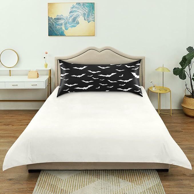 Satin Pillowcase for Hair and Skin, Halloween Bats Silk Pillowcase Soft and Cozy Body Pillow Covers, King Size Satin Pillow Cases with Envelope Closure(20x40 Inch), 1PC