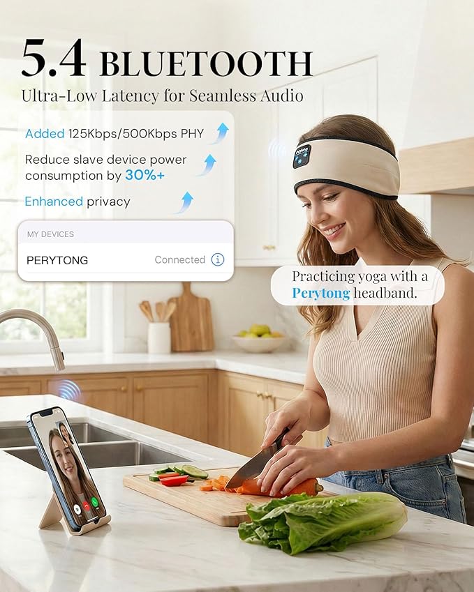 Sleep Headphones Bluetooth 5.4 Headband, Sleep Headphones for Side Sleepers with Ultra-Thin HD Stereo Speakers, Over Ear Headphones Sports Headband Eye Mask for Sleeping Travel, Idea for Men Women