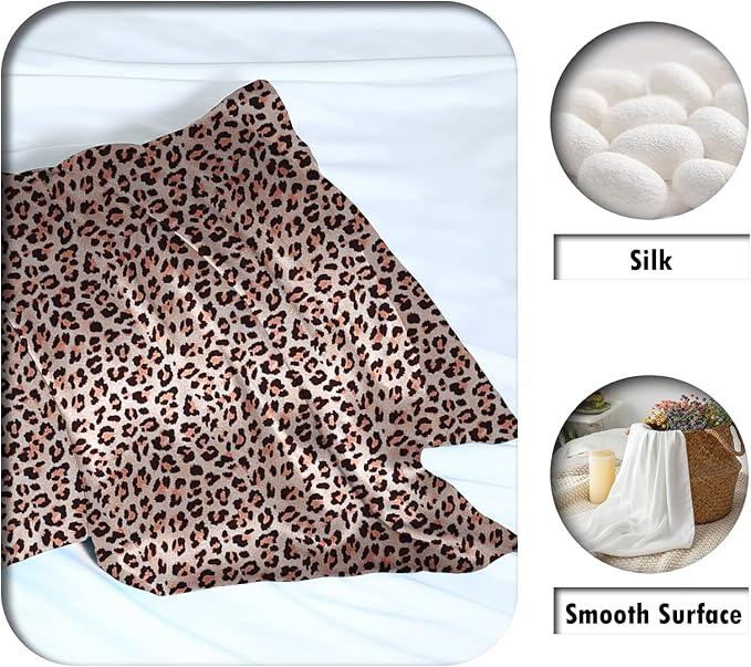 Mulberry Silk Pillowcase for Hair and Skin King Size Leopard Print Silk Pillow Cases with Zipper Soft Breathable Smooth Cooling Silk Pillow Covers for Sleeping (Taupe Leopard, 20"X 36",1Pcs)