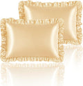 Silky Satin Ruffled Pillow Cases for Hair and Skin,Gold Silk Pillowcases Standard Set of 2 with Envelope Closure Princess Room Decoration