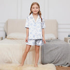 QPANCY Kids Satin Pajamas Sets Baby Boy Girl Button-Down Silk Sleepwear 2 Piece Short Sleeve Loungewear Clothes Set