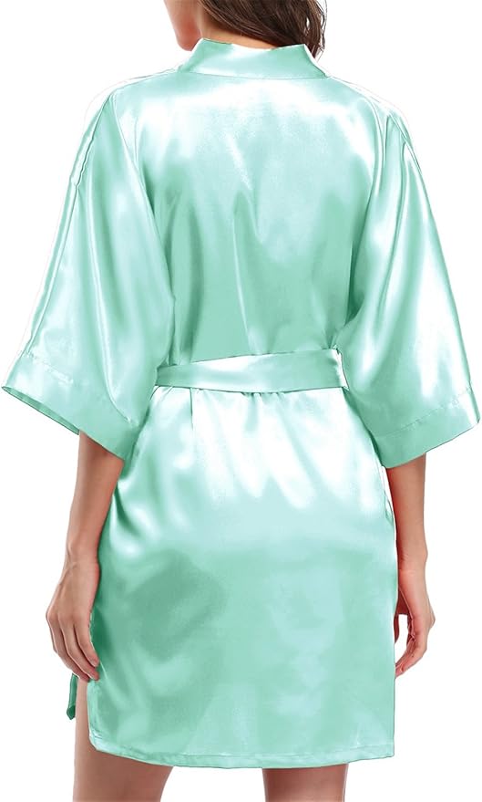 Giova Women's Satin Robe Bride & Bridesmaid Wedding Party Bathrobe Short Kimono Gown