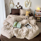 Nayoroom Brown Heart Duvet Cover Queen Size Vintage Hearts Printed on Taupe Comforter Cover Kids Girls 3 Pcs Soft Microfiber Farmhouse Bedding Set with Zipper Closure