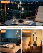 Lightdot Vintage Candle Table Lamp 3 - Light Candelabra Desk Lamp for Wedding/Party, 3000K Warm White Mid Century Nightstand Lamp Dimmable Bedside Lamps for Bedroom/Dining - Black