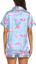 Ekouaer Silk Pajamas for Women Short Sleeve Sleepwear Soft Button Down Loungewear 2 Piece Satin Pjs Shorts Set