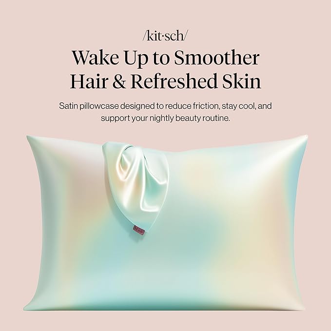 Kitsch Satin Pillowcase with Zipper for Hair & Skin - Softer Than Silk Pillow Cases, Smooth Cooling Satin Pillow Case, Wrinkle-Free, Machine Washable - Pillow Cases Standard Size (19x26) - Aura, 2pcs