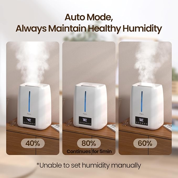 6L Top Fill Ultrasonic Humidifier - Cool and Warm Mist for Bedroom, Baby, Large Rooms & Plants, Smart Humidity Control, Aroma Diffuser, Night Light, 12H Timer, Quiet