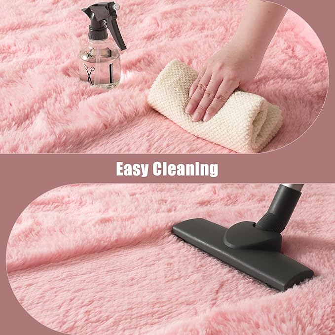 Macgace Light Pink Rugs for Bedroom Girls, 5x7 Shag Rug Fluffy Area Rugs with Non-Slip Backing for Living Room, Fuzzy Plush Carpet Washable Rug Cute Home Decor Aesthetic for Nursery Dorm Office