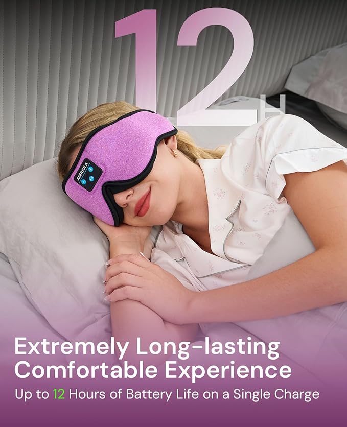 Sleep Mask with Bluetooth 5.4 Headphones, Wireless Sleeping Headphones with Ultra-Thin Stereo Speakers for Side Sleepers, Soft Headband & Blackout Eye Mask for Sleeping, Ideal for Meditation Travel