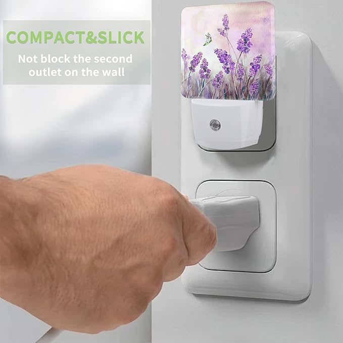 Lavander Flower Butterfly Night Light, Night Light Plug into Wall with Dusk to Dawn Sensor, LED Lamp Energy Saving Lights for Men Women Boys Girls,Lamp for Bedroom Bathroom Hallway