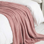 BOURINA Coral Pink Throw Blanket 50 x90 Inches Textured Solid Soft Sofa Throw Bed Runner Knitted Decorative Blanket