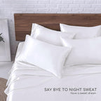 MR&HM Satin Bed Sheets, Queen Size Sheets Set, 6 Pcs Silky Bedding Set with 15 Inches Deep Pocket for Mattress (Queen, White)