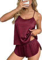 Ekouaer Silk Pajamas Set for Women Satin Backless Lingerie Pjs Cami Top and Shorts Nightwear