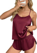 Ekouaer Silk Pajamas Set for Women Satin Backless Lingerie Pjs Cami Top and Shorts Nightwear