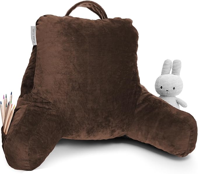 Clara Clark Reading Pillow for Kids & Teens with Shredded Memory Foam, Backrest Pillows for Reading, Watching, and Gaming, on Couch, Bed, Floor, Adjustable Support with Washable Cover Chocolate Brown