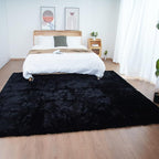 Ghouse Black Faux Rabbit Fur Area Rug 6x9 Machine Washable Area Rugs for Bedroom Fluffy Rugs for Living Room No-Shedding Carpet Sheepskin Rug