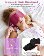 Sleep Mask with Bluetooth Headphones, Removable 3D Contoured Cup, Wireless Eye Mask for Sleep, Sleeping Headphones with Thin Stereo Speakers for Men, Women, Travel, Relaxation - Rose Red