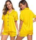 SWOMOG Womens Silk Satin Pajamas Set Short Sleeve Sleepwear Button Down Top and Shorts Loungewear 2 Piece Pjs Set XS-3XL