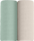 meowcards Muslin Swaddle Blankets for Baby, Unisex Baby Boys Girls Essentials, Large 47 x 47 inches, Boho Receiving Blankets Newborn Registry Must Haves (Beige & Sage, Printed)