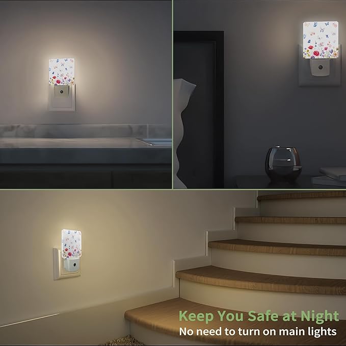 Meadow Butterfly Night Light, Night Light Plug into Wall with Dusk to Dawn Sensor, LED Lamp Energy Saving Lights for Men Women Boys Girls,Lamp for Bedroom Bathroom Hallway
