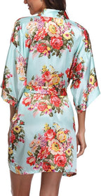 Women's Floral Satin Robes Bride Bridesmaid Getting Ready Robe Short Silky Kimono Sleepwear for Wedding Party