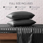 MR&HM Satin Bed Sheets, Full Size Sheets Set, 4 Pcs Silky Bedding Set with 15 Inches Deep Pocket for Mattress (Full, Dark Grey Striped)